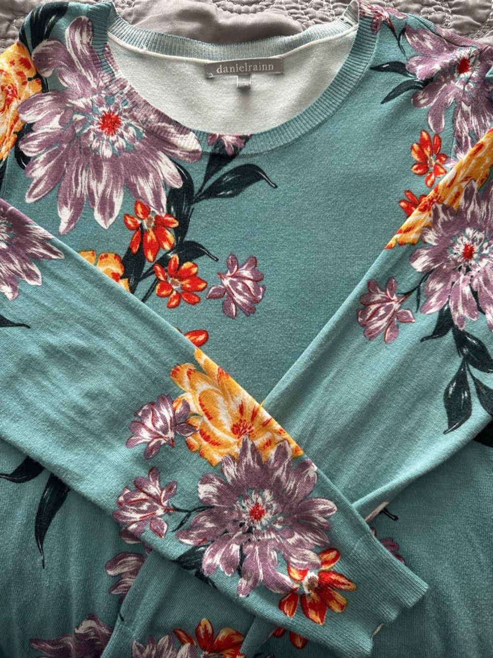 Daniel Rainn Teal Floral Crewneck Sweater